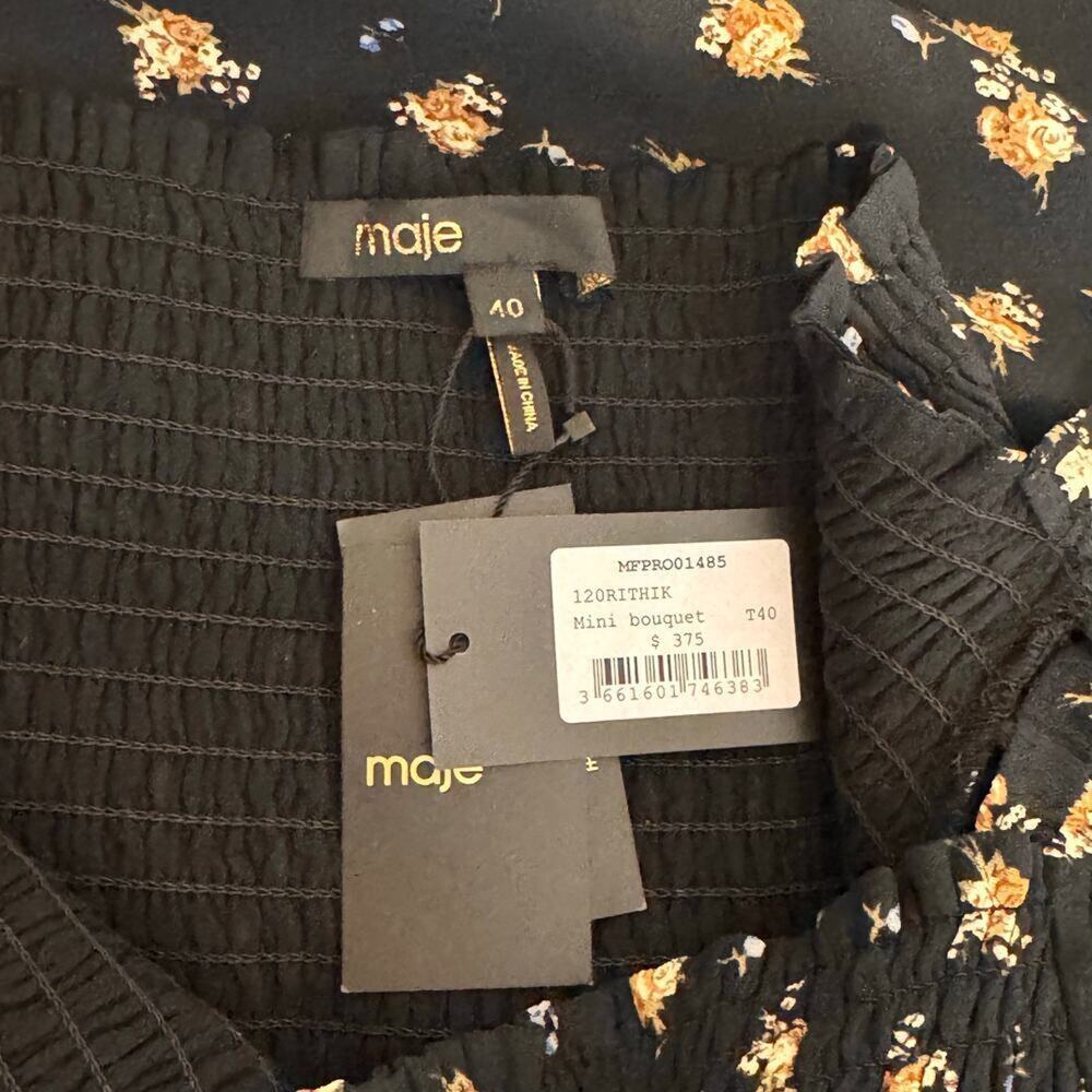 NWT Maje Rithik Dress Smocked Floral Boquet Long Sleeve Boho Flowers FR 40 US M - Picture 10 of 15